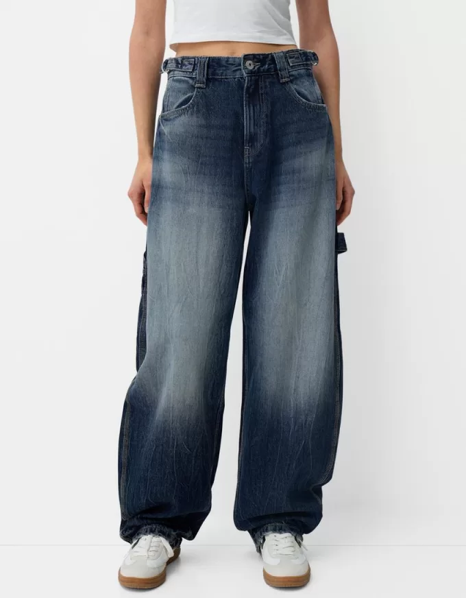 Adjustable balloon fit carpenter jeans