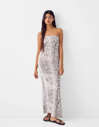 Animal print bandeau maxi dress