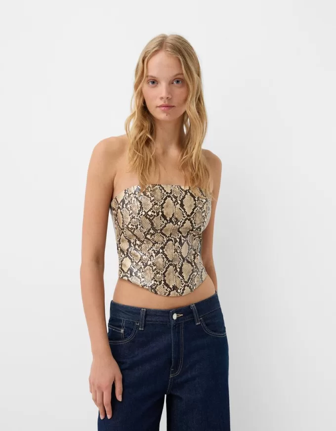 Animal print leather effect corsetry-inspired top Animal print leather effect corsetry-inspired top