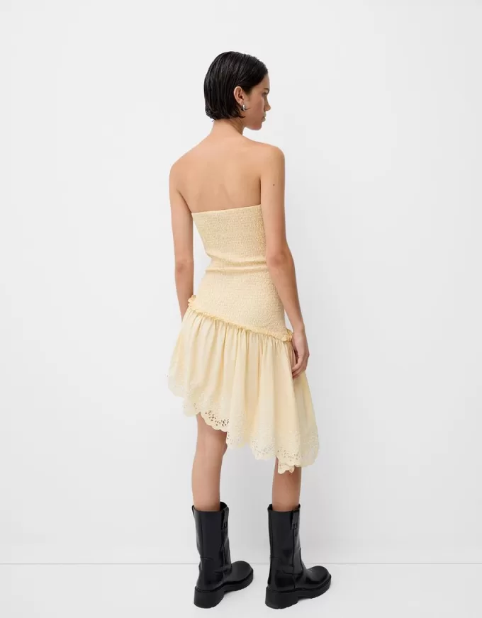 Asymmetric dress with shirred elastic detail Asymmetric dress with shirred elastic detail