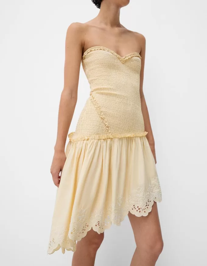 Asymmetric dress with shirred elastic detail Asymmetric dress with shirred elastic detail