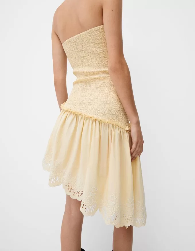 Asymmetric dress with shirred elastic detail Asymmetric dress with shirred elastic detail