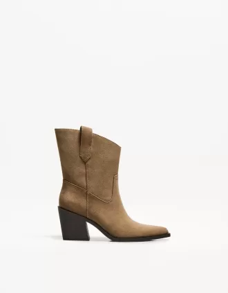 Asymmetric high-heel cowboy ankle boots