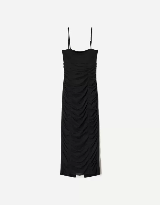 BERSHKA SERIES gathered midi dress