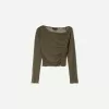 BERSHKA SERIES long sleeve gathered tulle T-shirt