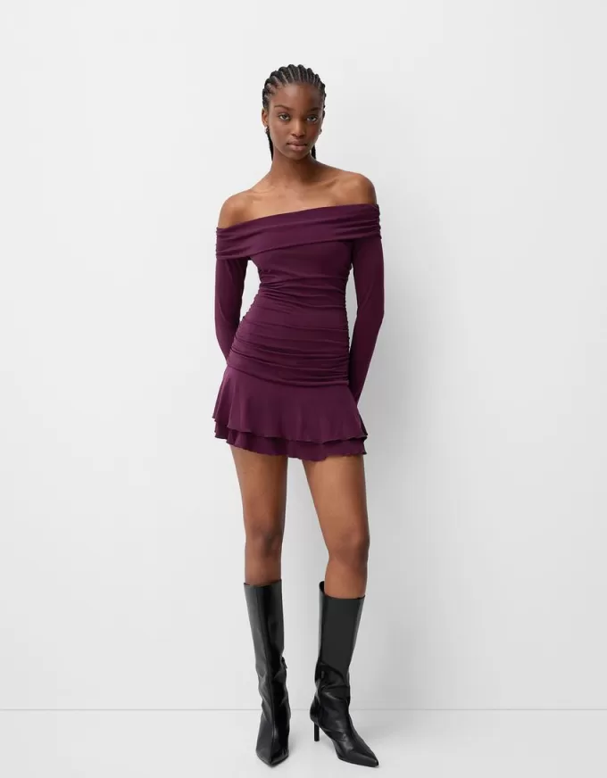BERSHKA SERIES ruffled long sleeve mini dress BERSHKA SERIES ruffled long sleeve mini dress