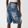 Baggy denim cargo Bermuda shorts
