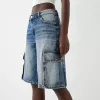 Baggy denim cargo Bermuda shorts
