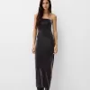 Bandeau neckline midi dress with metallic thread Bandeau neckline midi dress with metallic thread