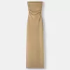 Bandeau neckline midi dress with metallic thread Bandeau neckline midi dress with metallic thread