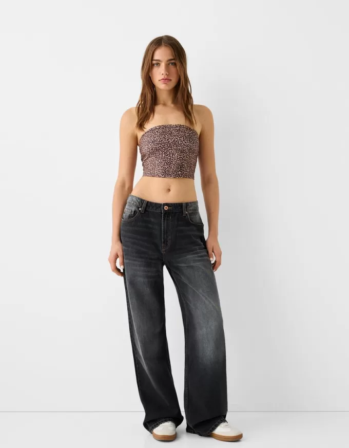 Bandeau top with turn-up hem Bandeau top with turn-up hem