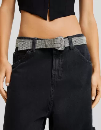 Belt with rhinestone buckle