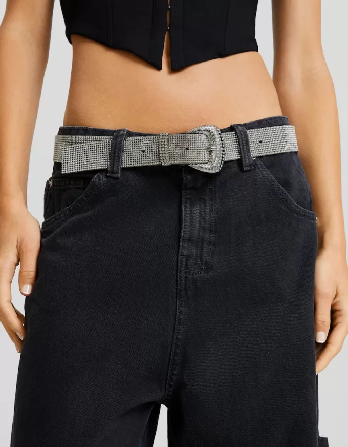 Belt with rhinestone buckle