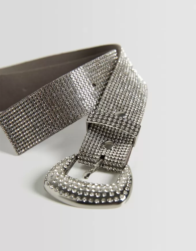 Belt with rhinestone buckle