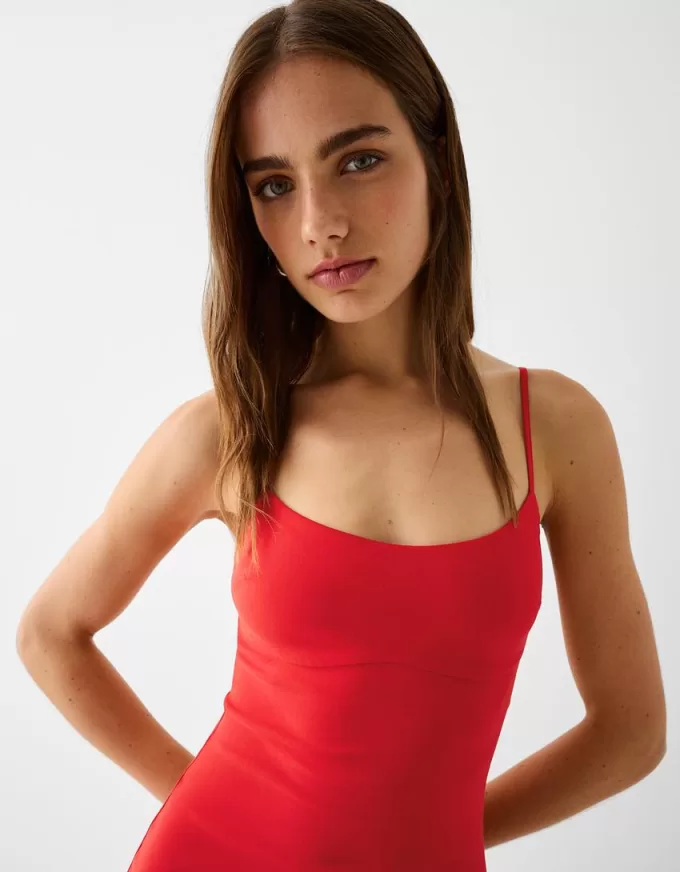 Bengaline midi dress with straps