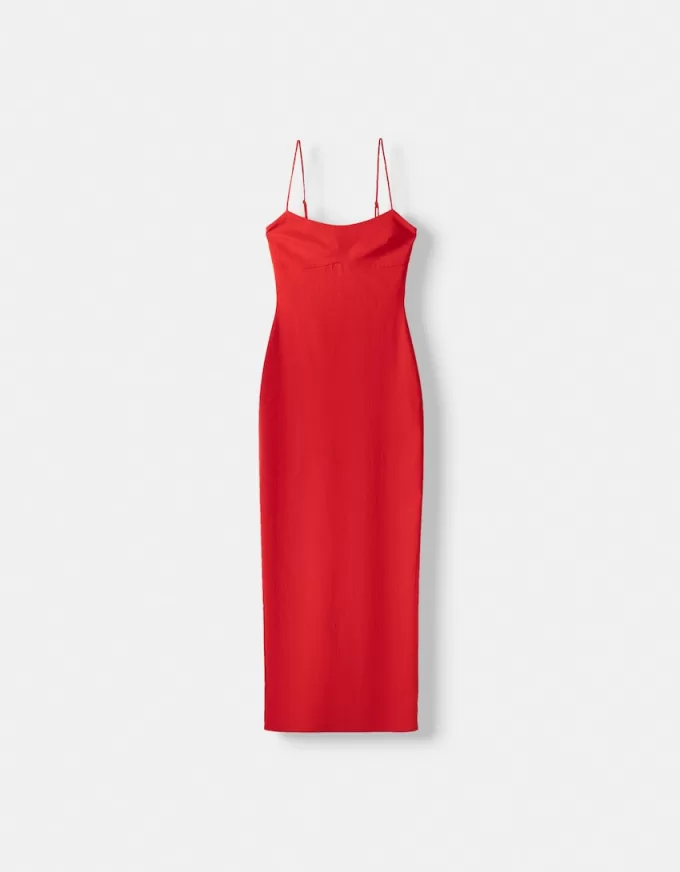 Bengaline midi dress with straps