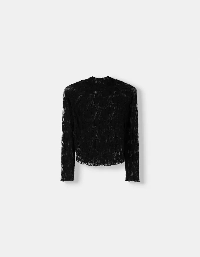 Blonde lace high neck long sleeve T-shirt