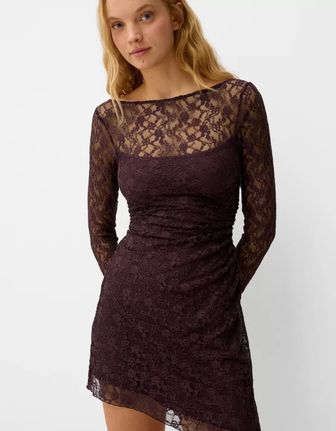 Blonde lace long sleeve mini dress