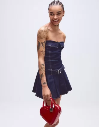 Box pleat denim mini dress