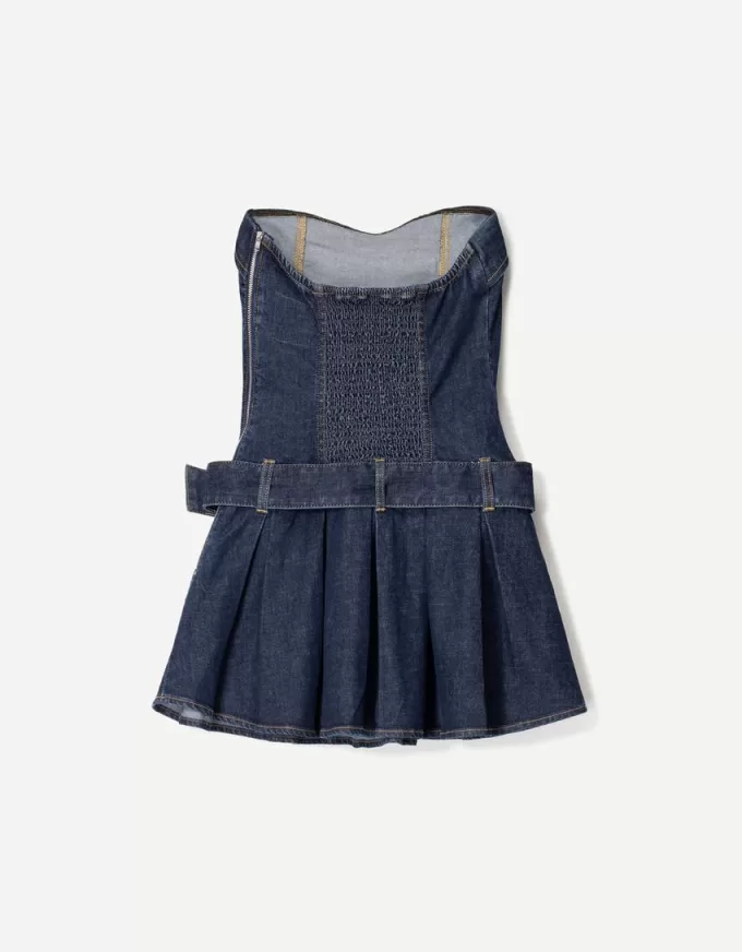 Box pleat denim mini dress