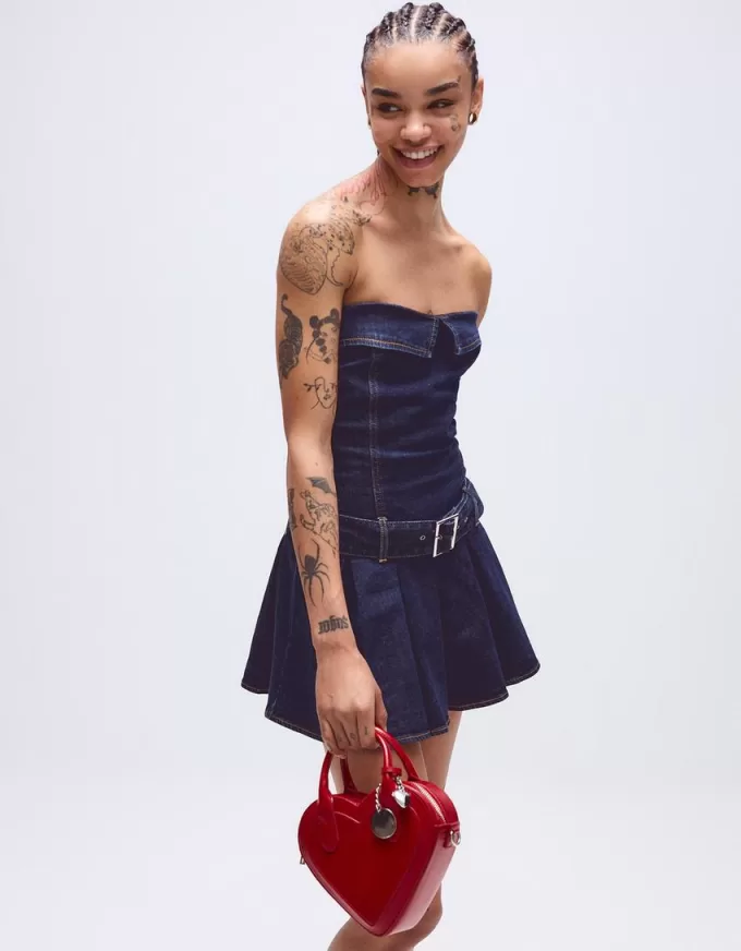 Box pleat denim mini dress