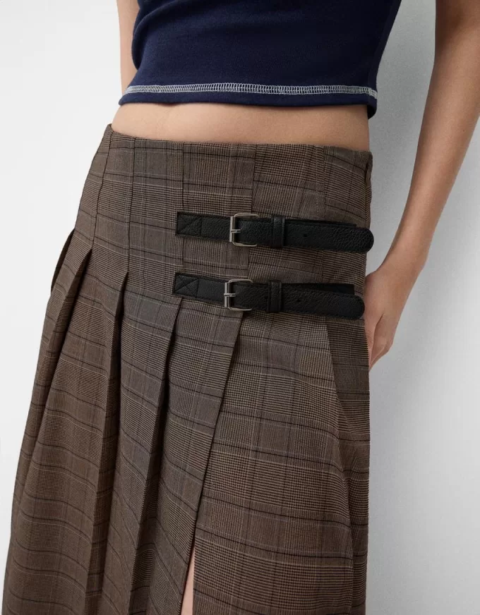 Box pleat midi skirt with a belt detail Box pleat midi skirt with a belt detail