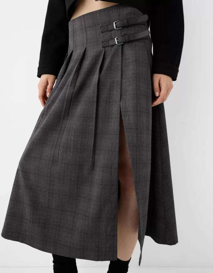 Box pleat midi skirt with a belt detail Box pleat midi skirt with a belt detail