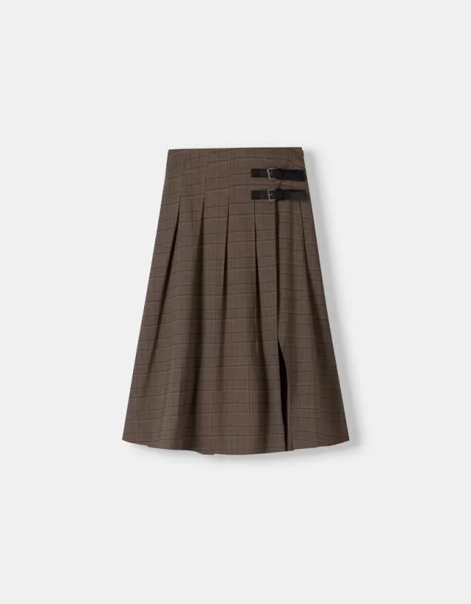 Box pleat midi skirt with a belt detail Box pleat midi skirt with a belt detail