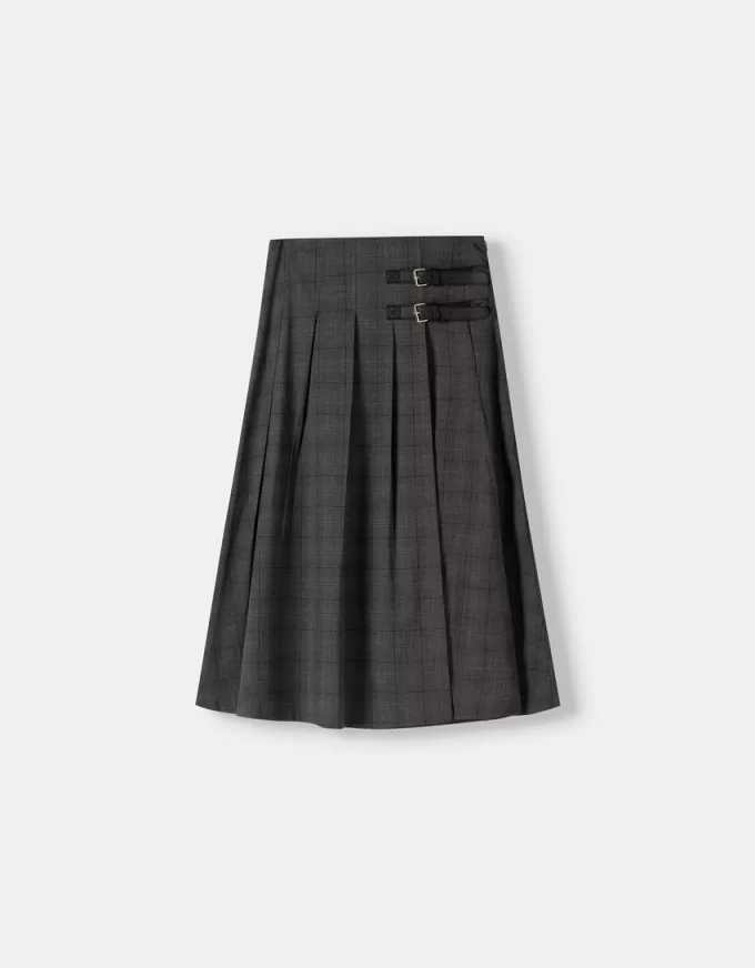 Box pleat midi skirt with a belt detail Box pleat midi skirt with a belt detail