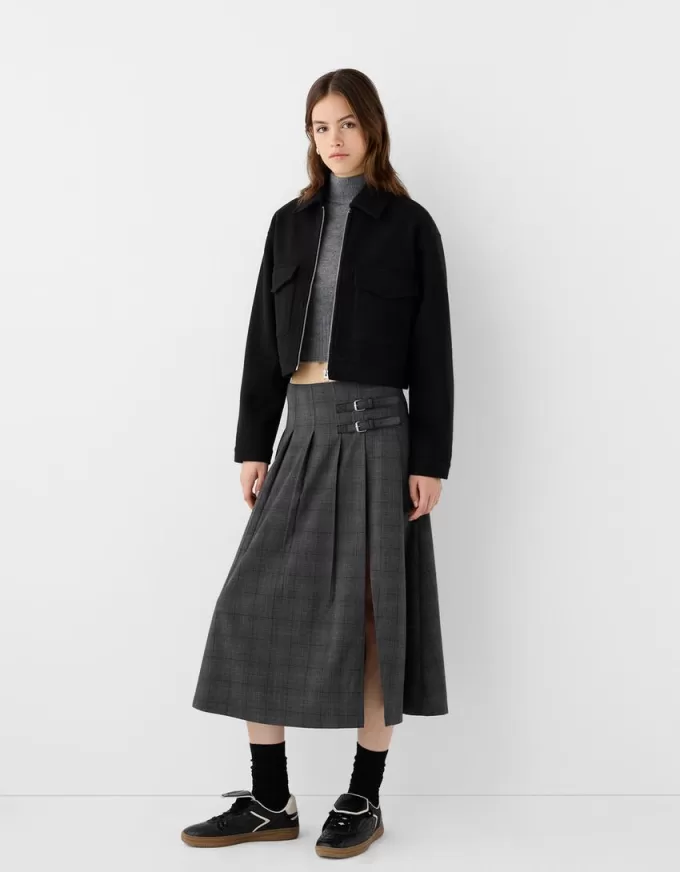 Box pleat midi skirt with a belt detail Box pleat midi skirt with a belt detail
