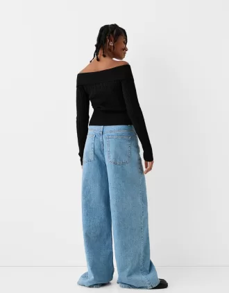 Cable-knit Bardot cardigan with zipper