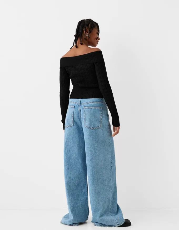 Cable-knit Bardot cardigan with zipper Cable-knit Bardot cardigan with zipper