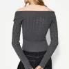 Cable-knit Bardot cardigan with zipper Cable-knit Bardot cardigan with zipper