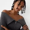 Cable-knit Bardot cardigan with zipper Cable-knit Bardot cardigan with zipper
