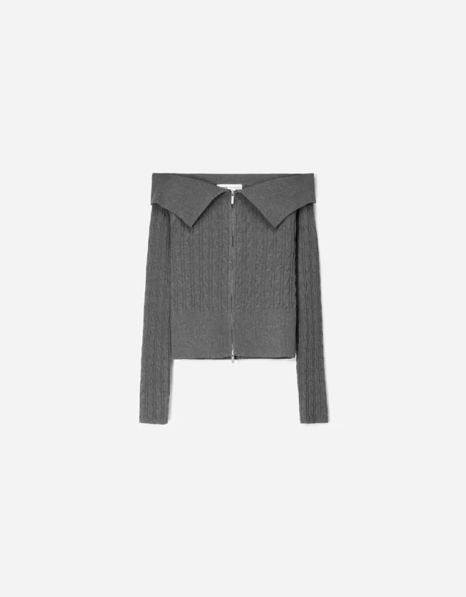 Cable-knit Bardot cardigan with zipper Cable-knit Bardot cardigan with zipper