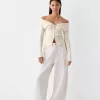 Cable-knit Bardot cardigan with zipper Cable-knit Bardot cardigan with zipper