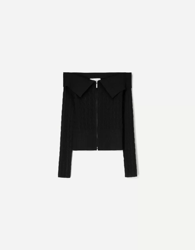 Cable-knit Bardot cardigan with zipper Cable-knit Bardot cardigan with zipper