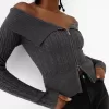 Cable-knit Bardot cardigan with zipper Cable-knit Bardot cardigan with zipper