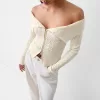 Cable-knit Bardot cardigan with zipper Cable-knit Bardot cardigan with zipper