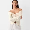 Cable-knit Bardot cardigan with zipper Cable-knit Bardot cardigan with zipper