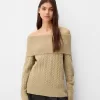 Cable-knit Bardot neckline sweater