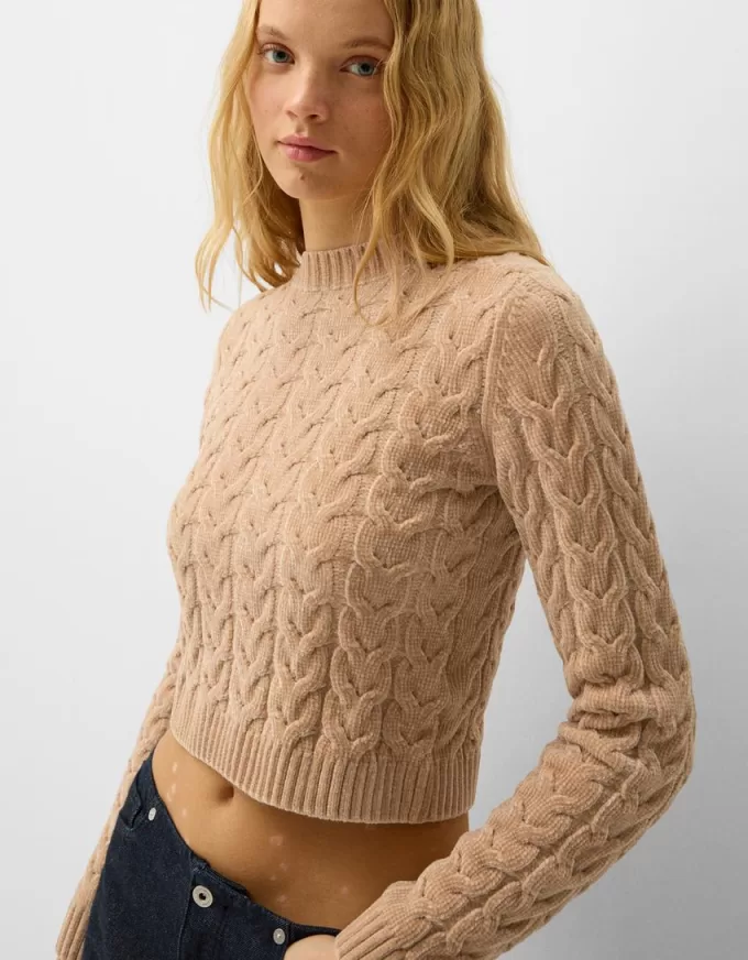 Cable-knit chenille sweater