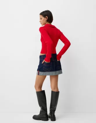 Cable-knit polo collar sweater