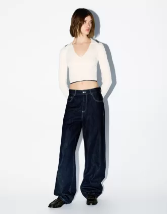 Cable-knit polo collar sweater