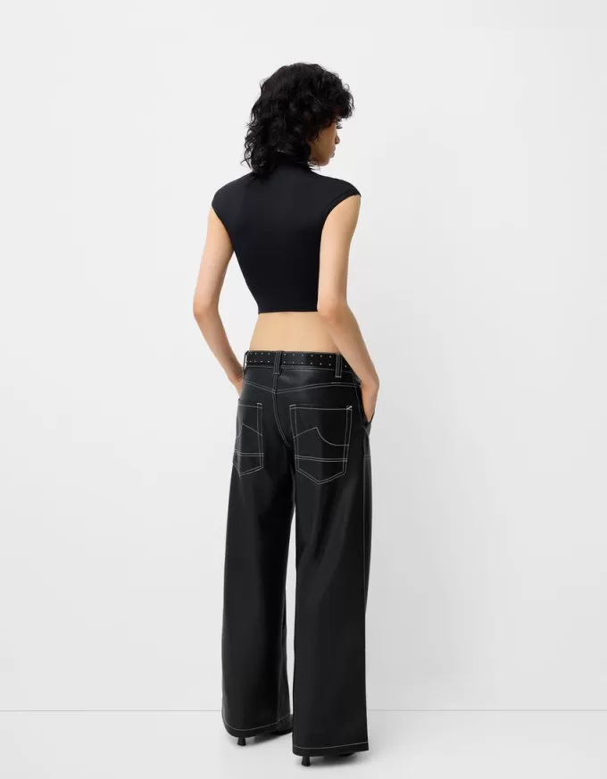 Contrast leather effect pants with belt Contrast leather effect pants with belt