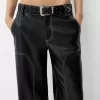 Contrast leather effect pants with belt Contrast leather effect pants with belt