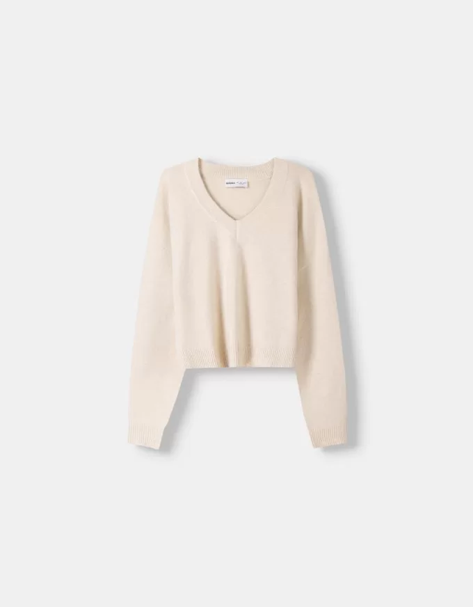 Cropped V-neck sweater