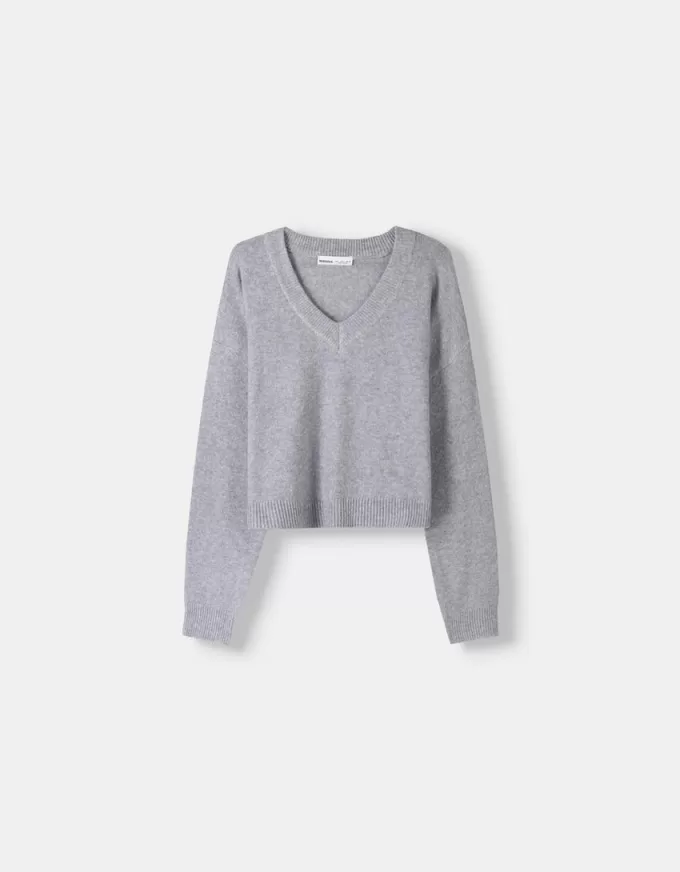 Cropped V-neck sweater