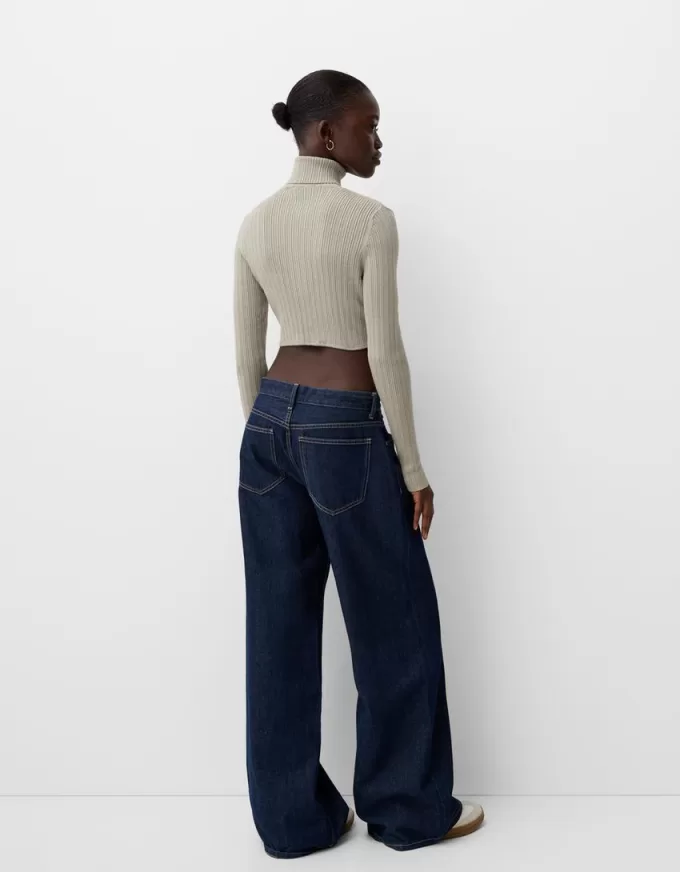 Cropped high neck ribbed sweater