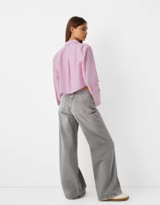 Cropped poplin shirt with pocket